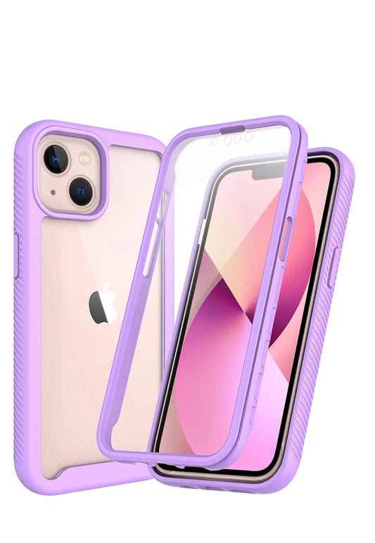 iPhone 14 Plus Case with Built in Screen Protector,Dteck Full-Body Shockproof Rubber Hybrid Protection Crystal Clear PC Back Protective Phone Case Cover for iPhone 14 Plus, Purple